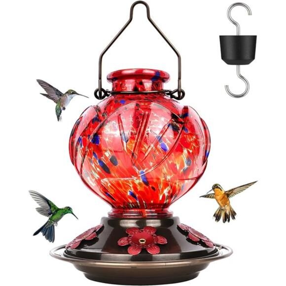 Hummingbird Feeder, Hand Blown Glass Hummingbird Feeders for Outdoors Hanging - Picture 7 of 7